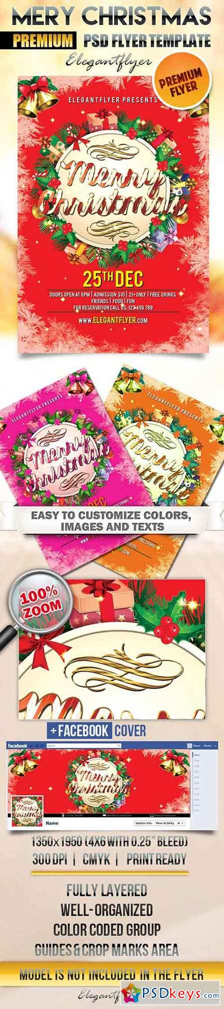 Merry Christmas Flyer PSD Template + Facebook Cover