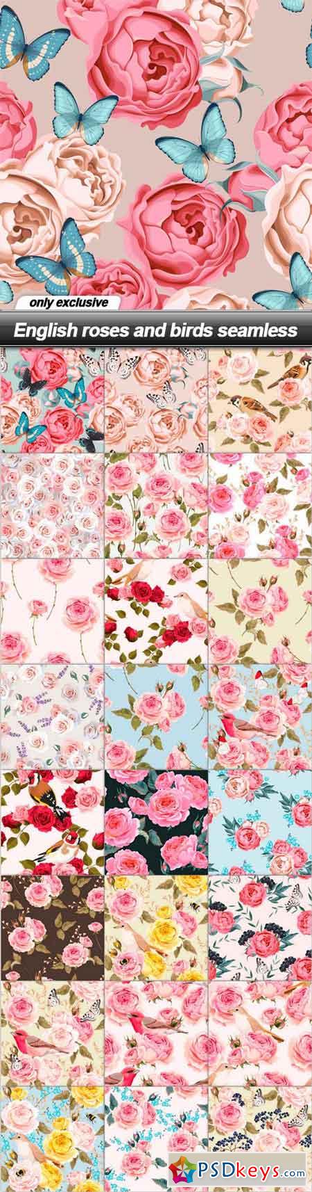 English roses and birds seamless - 25 EPS