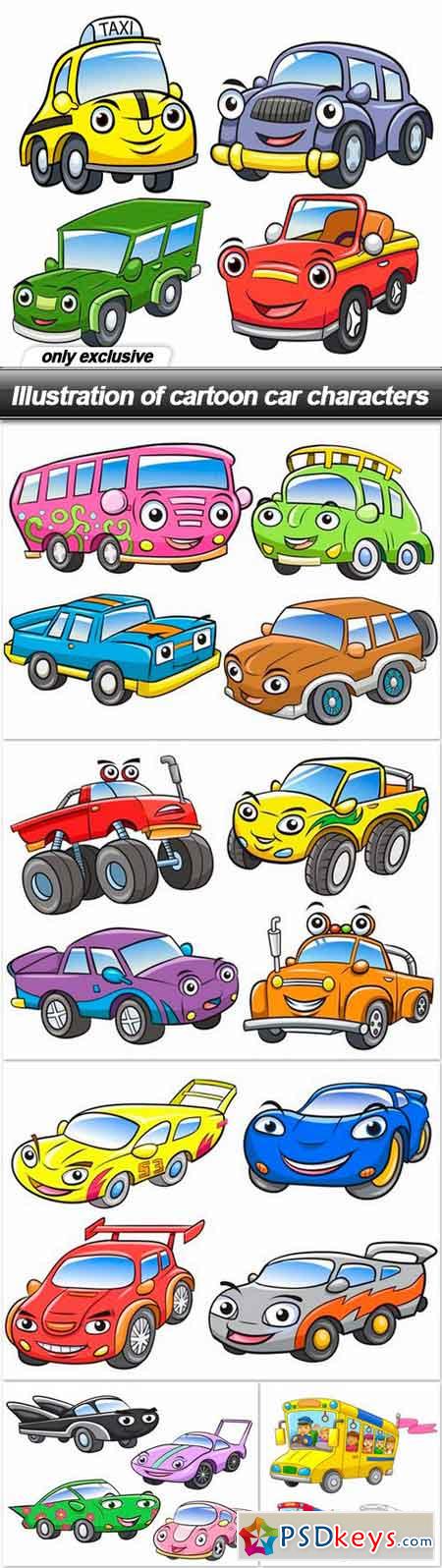 Illustration of cartoon car characters - 6 EPS
