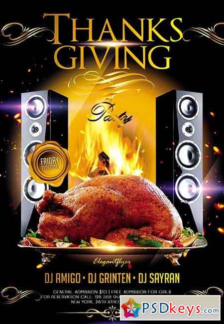 Thanksgiving Party 2 Flyer PSD Template + Facebook Cover