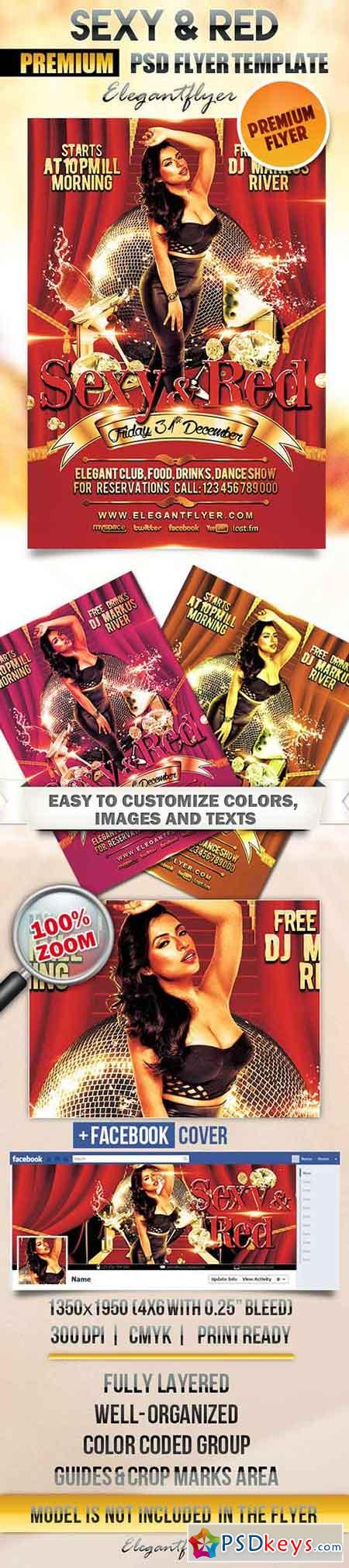 Sexy and Red Flyer PSD Template + Facebook Cover