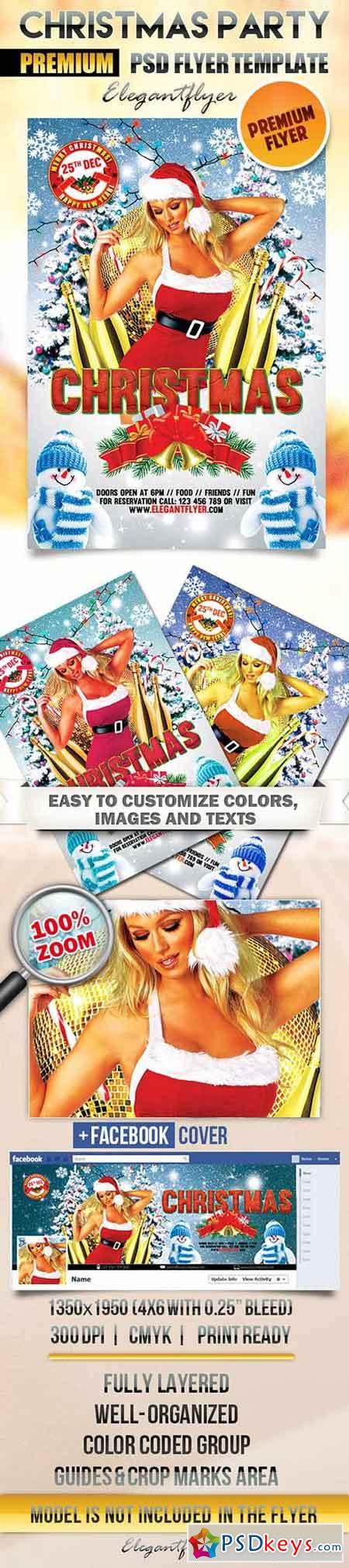 Christmas Party Flyer PSD Template + Facebook Cover 2