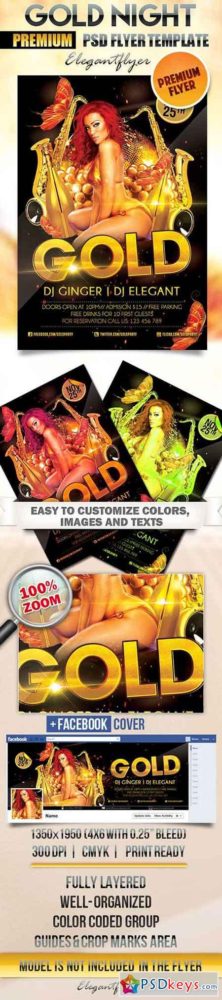 Gold Night Flyer PSD Template + Facebook Cover