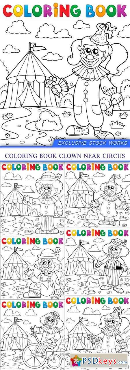 Coloring book clown near circus 6X EPS