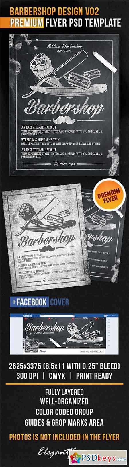 Barbershop Design V02 Flyer PSD Template + Facebook Cover