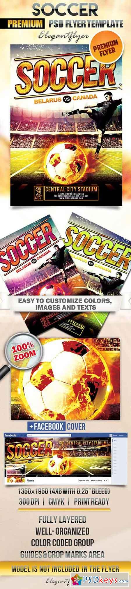 Soccer Flyer PSD Template + Facebook Cover