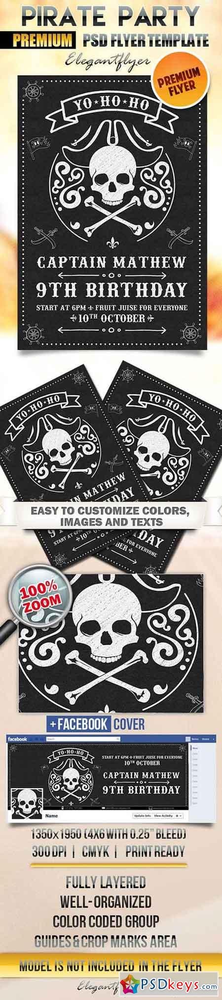 Pirate Party Flyer PSD Template + Facebook Cover
