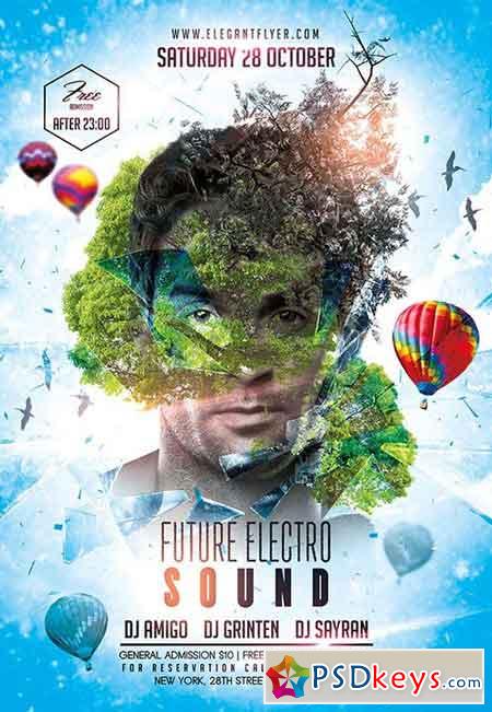Future Electro Sound Flyer PSD Template + Facebook Cover