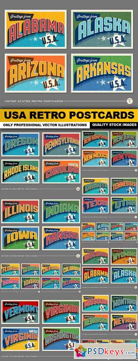 USA Retro Postcards - 13 Vector