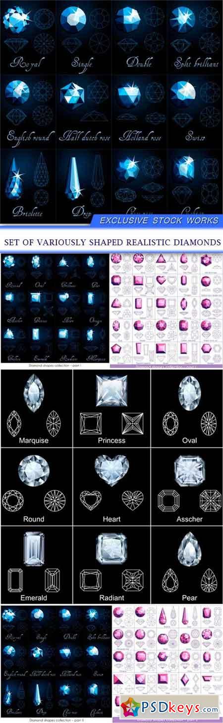 Set of variously shaped realistic diamonds 5X EPS