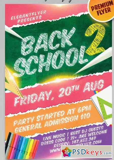 Back to School V14 Flyer PSD Template + Facebook Cover