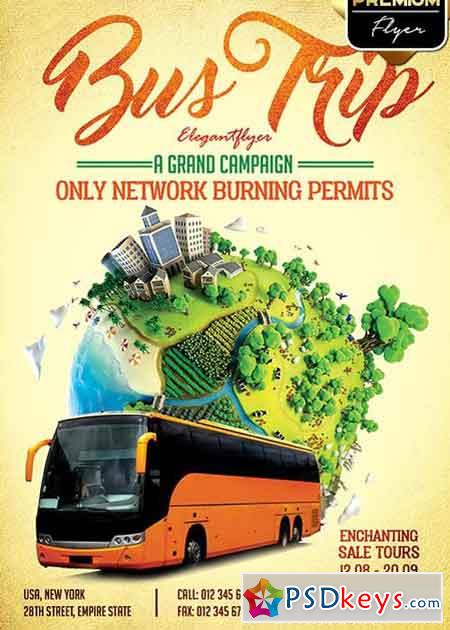 Bus Trip V1 Flyer PSD Template + Facebook Cover