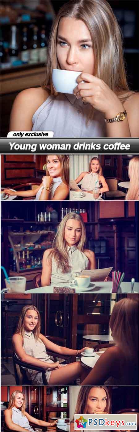 Young woman drinks coffee - 7 UHQ JPEG