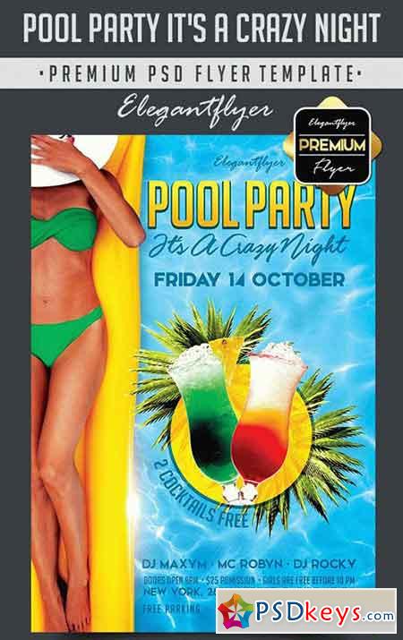 Pool Party Its a Crazy Night  Flyer PSD Template + Facebook Cover