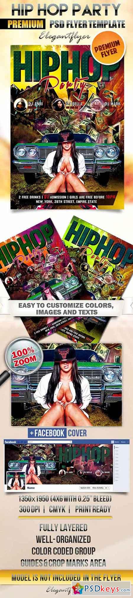 Hip Hop Party Flyer PSD Template + Facebook Cover