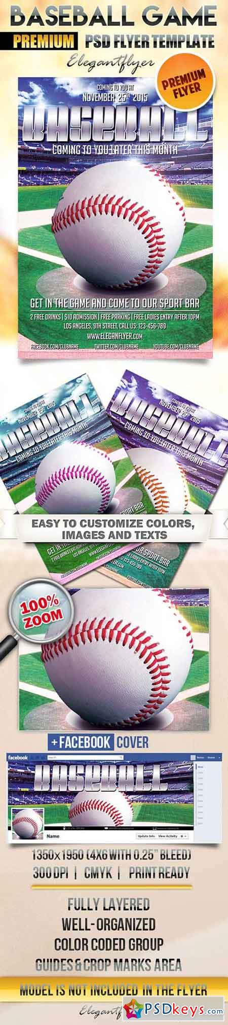 Baseball Game Flyer PSD Template + Facebook Cover
