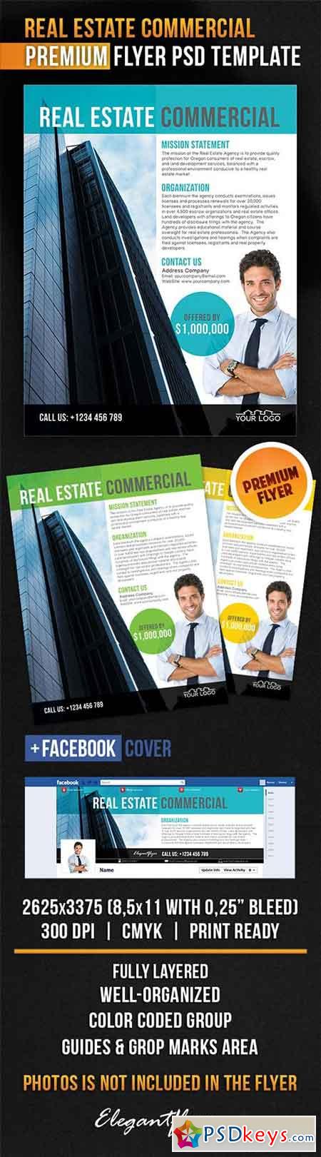 Real Estate Commercial Flyer PSD Template + Facebook Cover