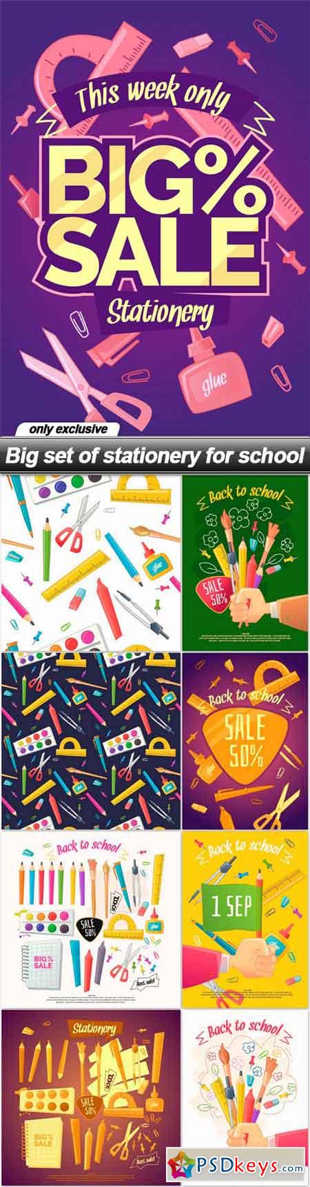 Big set of stationery for school - 9 EPS