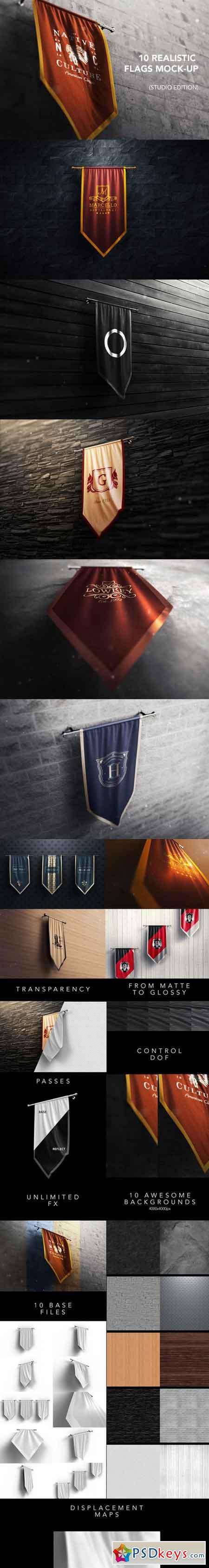 10 Realistic 3D Flags Mock-Up 865980