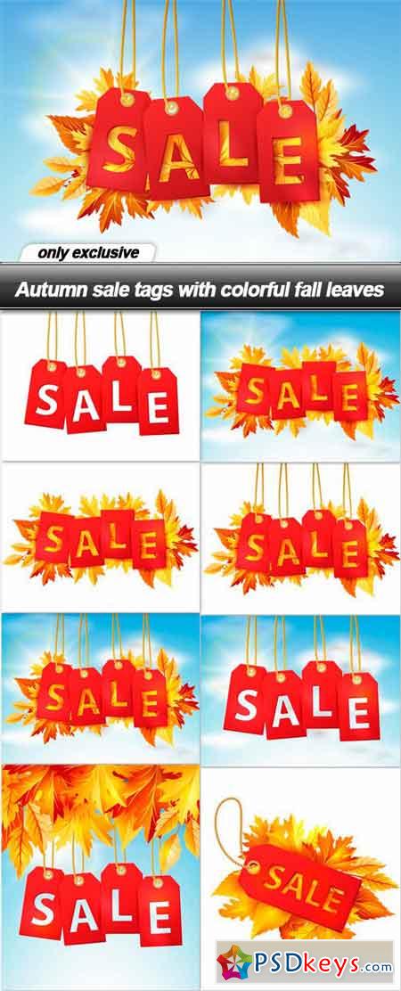 Autumn sale tags with colorful fall leaves - 8 EPS
