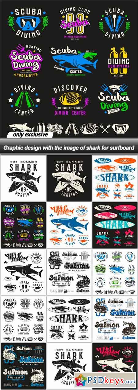 Graphic design with the image of shark for surfboard - 14 EPS