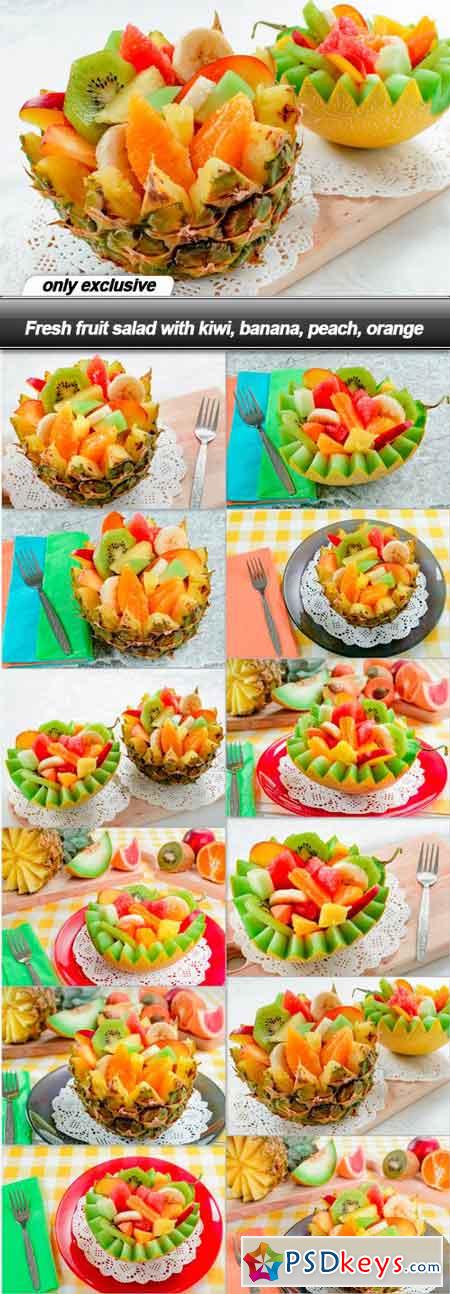 Fresh fruit salad with kiwi, banana, peach, orange - 12 UHQ JPEG