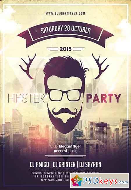 Hipster Party Flyer PSD Template + Facebook Cover