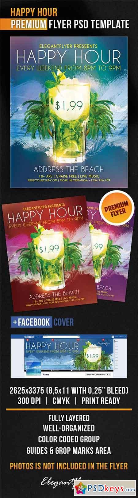 Happy Hour Flyer PSD Template + Facebook Cover