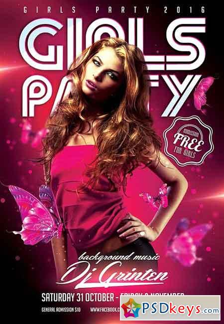 Girls Party Flyer PSD Template + Facebook Cover