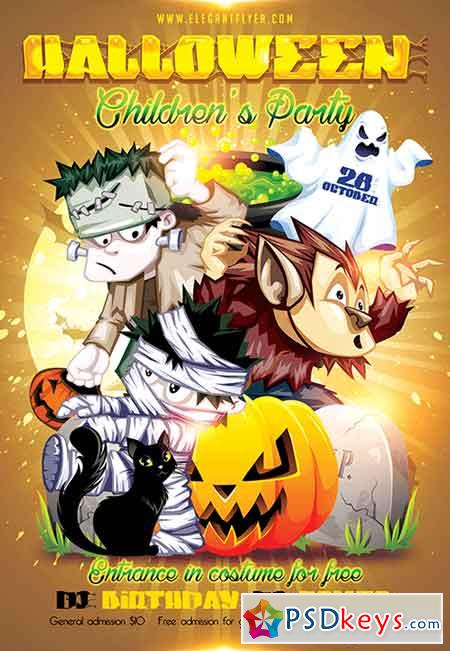 Halloween-Childrens party Flyer PSD Template + Facebook Cover