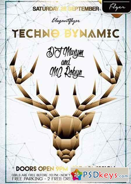 Techno Dynamic V1 Flyer PSD Template + Facebook Cover