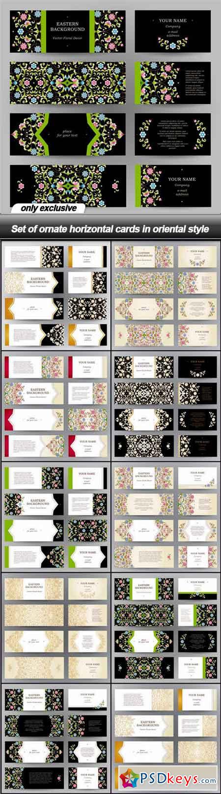 Set of ornate horizontal cards in oriental style - 11 EPS