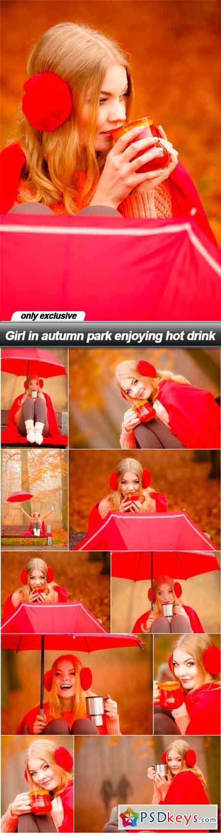 Girl in autumn park enjoying hot drink - 11 UHQ JPEG