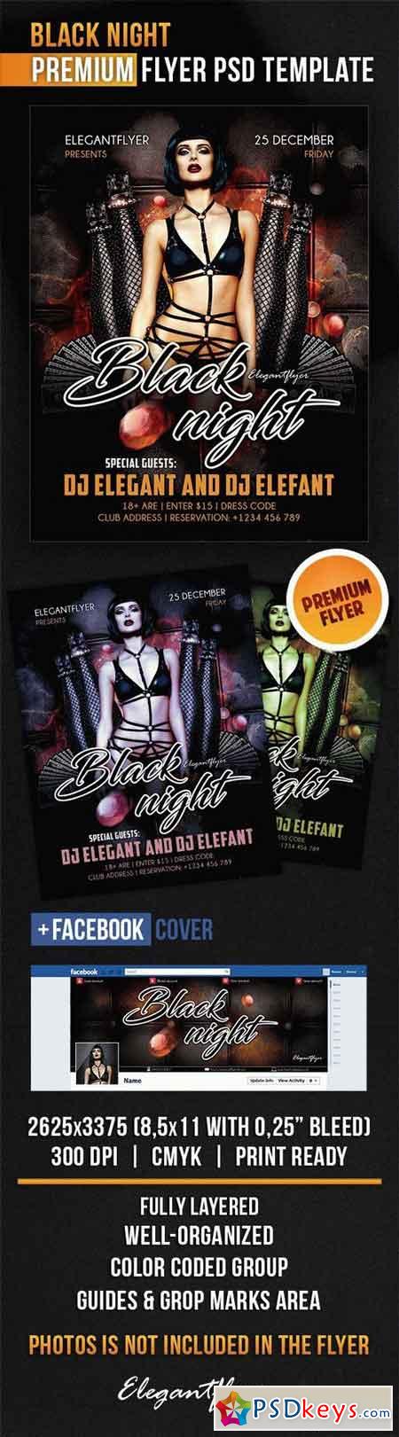 Black Night  Flyer PSD Template + Facebook Cover