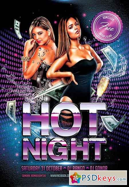 Hot Night Party Flyer PSD Template + Facebook Cover