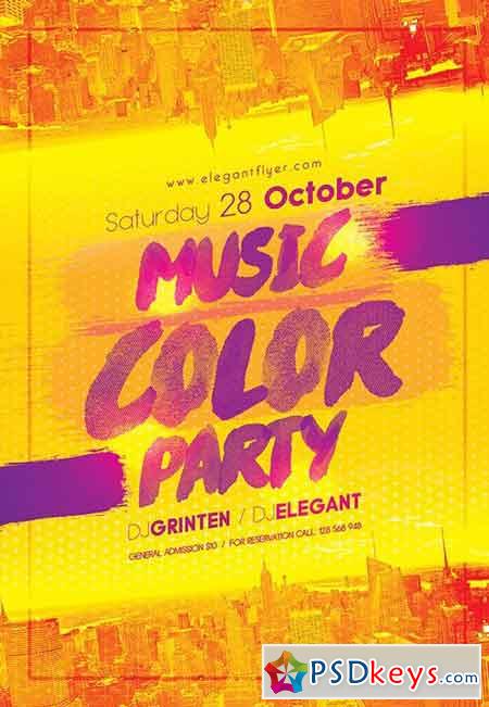 Music Color party Flyer PSD Template + Facebook Cover