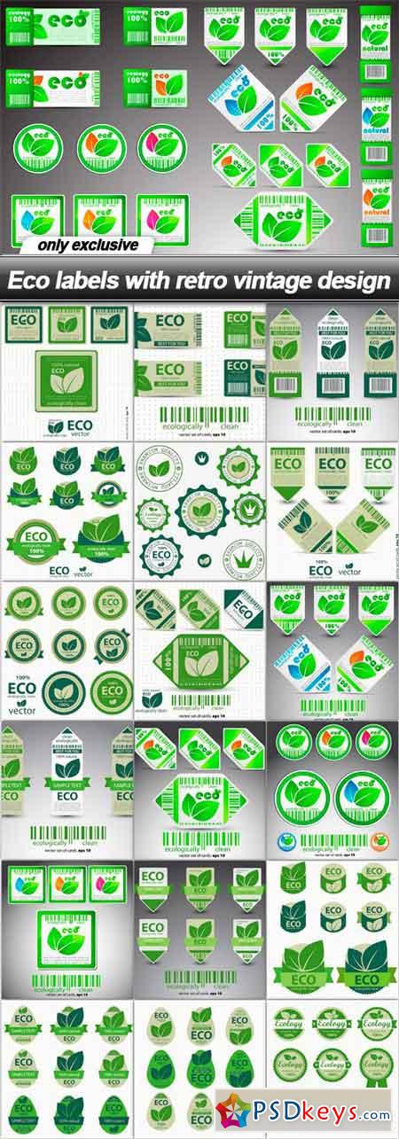Eco labels with retro vintage design - 19 EPS