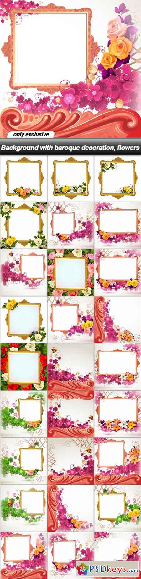 Background with baroque decoration, flowers - 27 EPS