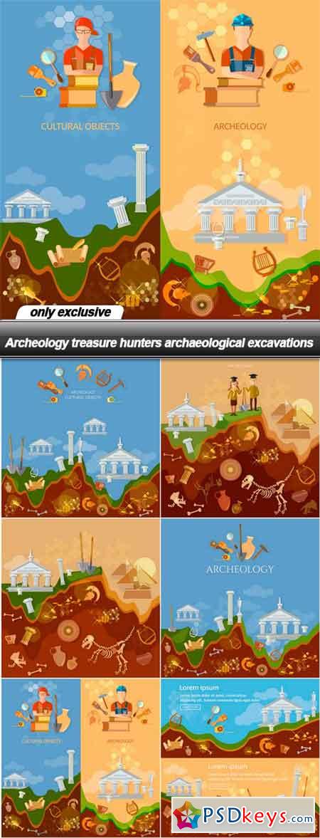 Archeology treasure hunters archaeological excavations - 6 EPS