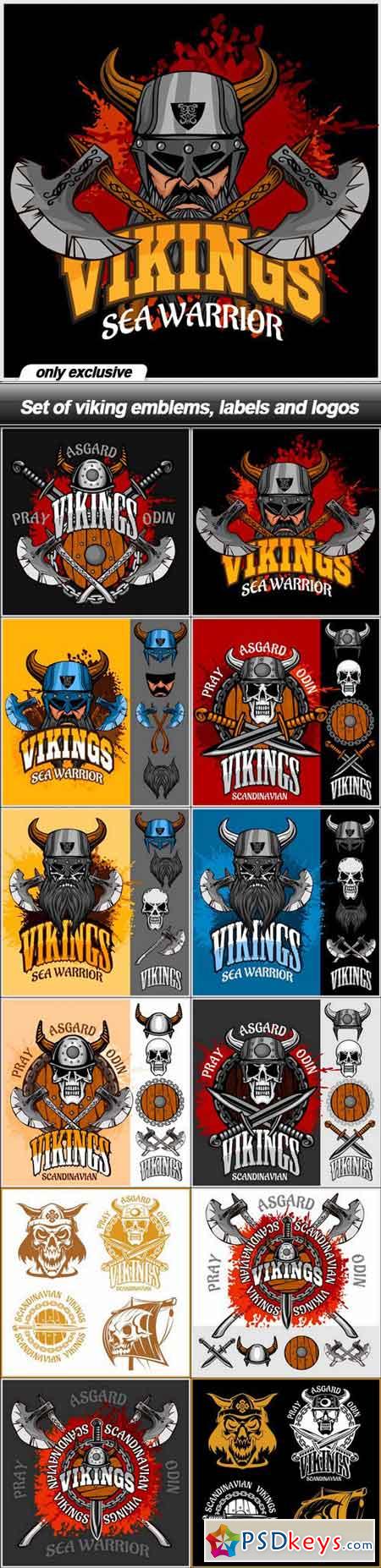 Set of viking emblems, labels and logos - 12 EPS