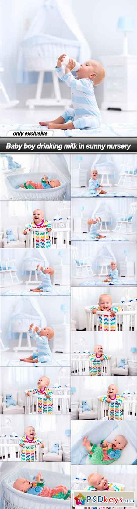 Baby boy drinking milk in sunny nursery - 15 UHQ JPEG