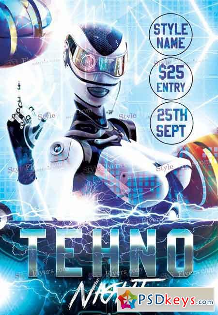 Techno Night PSD Flyer Template + Facebook Cover
