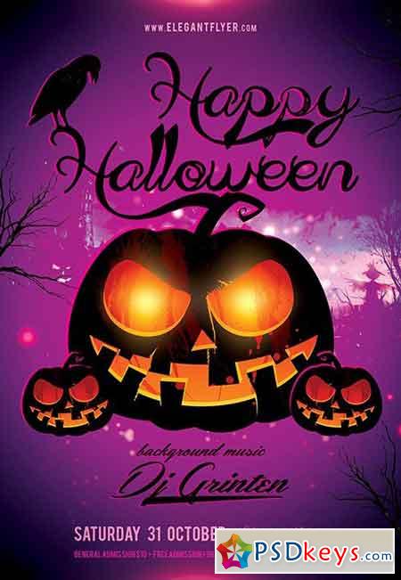 Happy Halloween party Flyer PSD Template + Facebook Cover