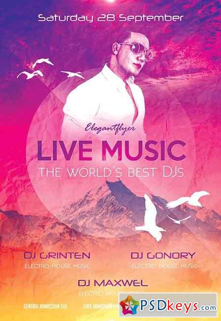 Live Music Flyer PSD Template + Facebook Cover