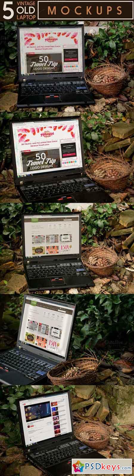 5 Old Vintage Laptop PSD Mockups 902112