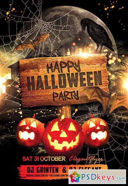 Happy Halloween party 2 Flyer PSD Template + Facebook Cover