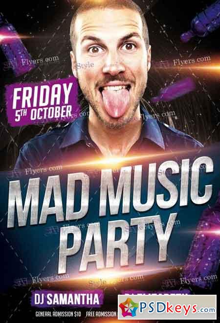 Mad Music Party PSD Flyer Template + Facebook Cover