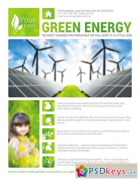 Green Energy Flyer PSD Template + Facebook Cover