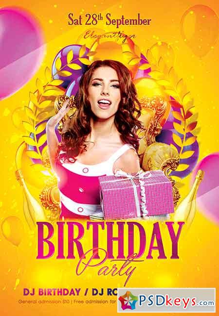 Birthday Party 8 Flyer PSD Template + Facebook Cover