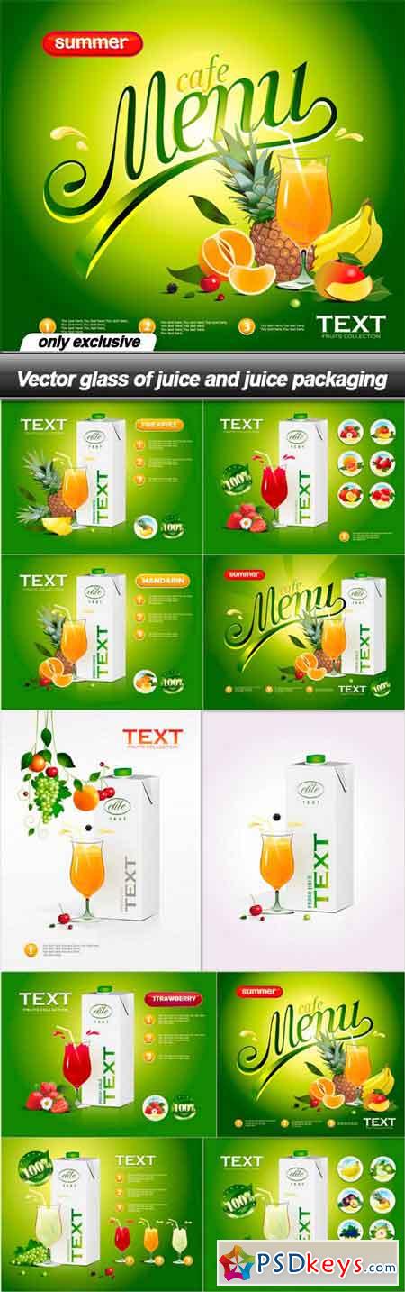Vector glass of juice and juice packaging - 10 EPS